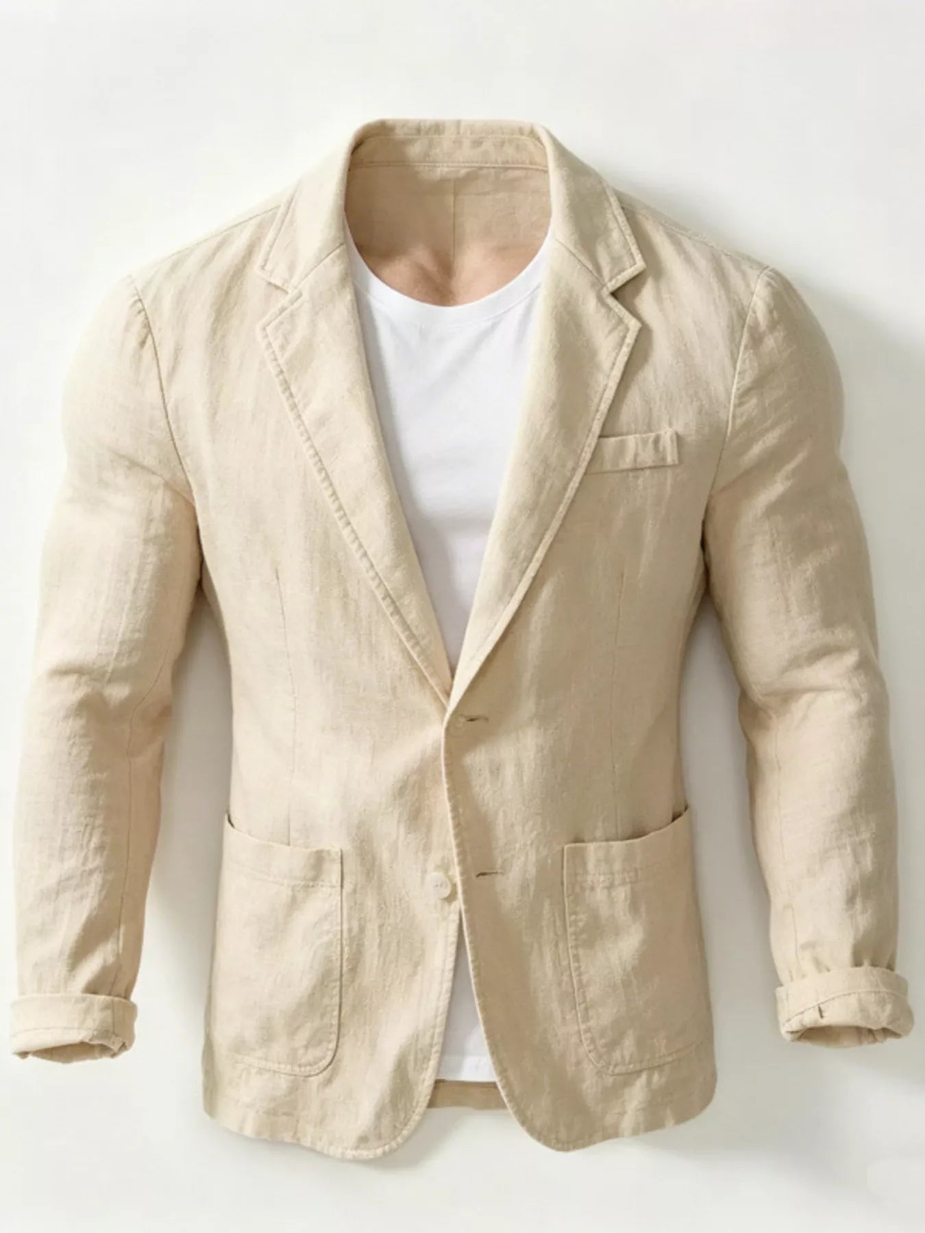 Men's plus size black button-up long sleeve blazer by Trendsi, featuring a tailored fit and classic style.
