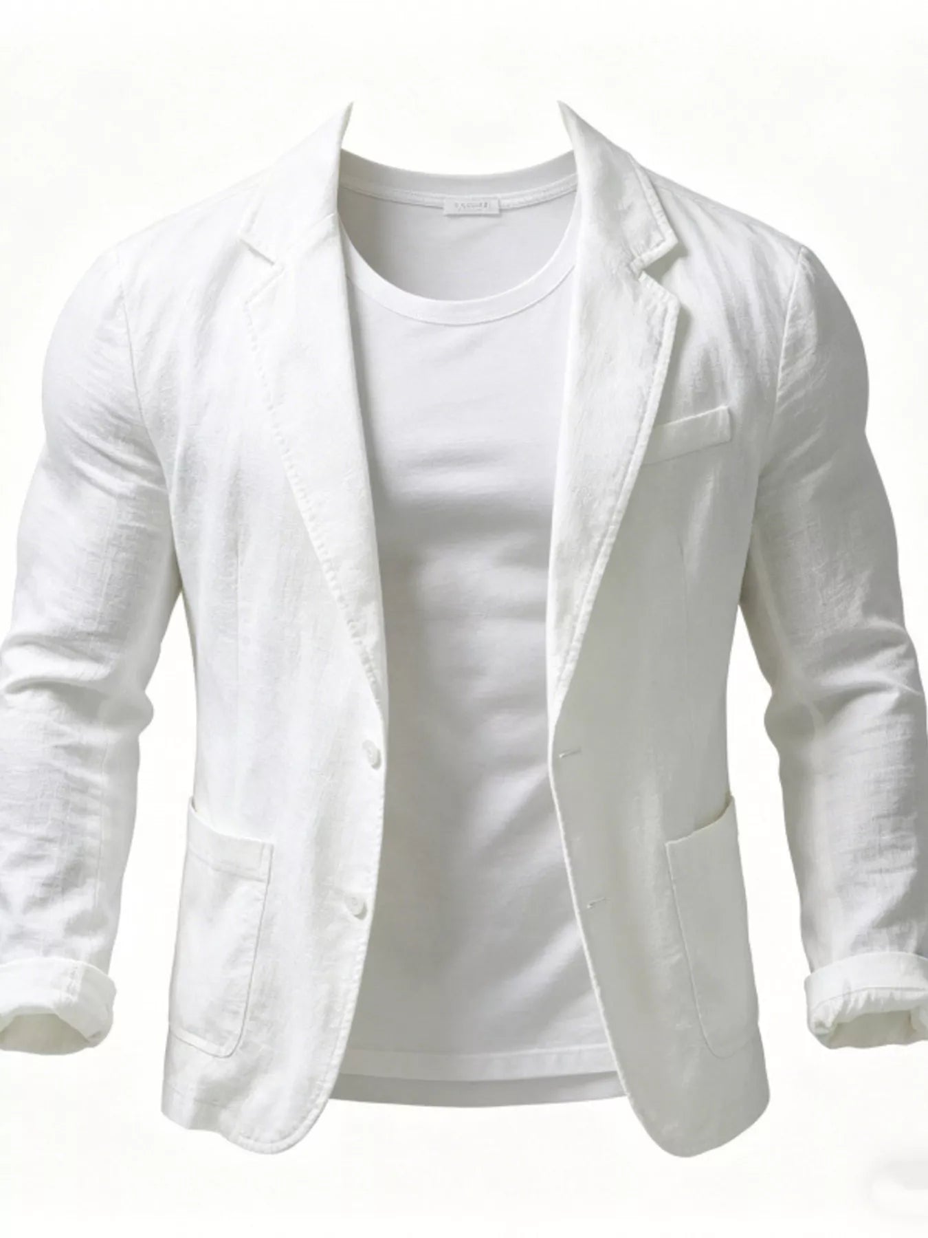 Plus size men's black button-up long sleeve blazer by Trendsi, tailored fit with classic lapel and sleek design.