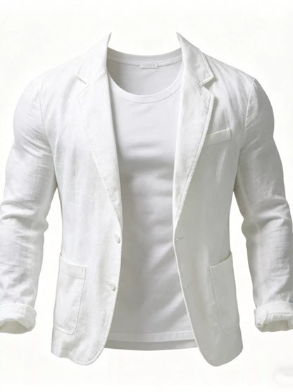 Plus size men's black button-up long sleeve blazer by Trendsi, tailored fit with classic lapel and sleek design.
