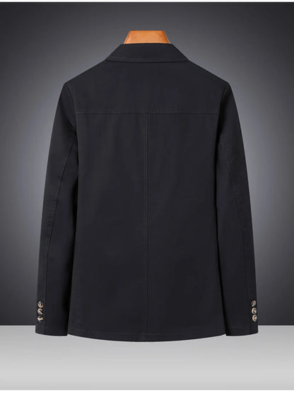 Men's plus size black blazer with lapel collar and long sleeves, stylish blazer by Trendsi.