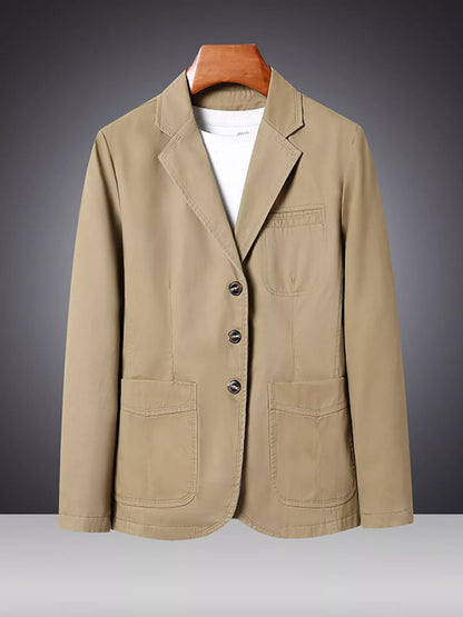 Black men's plus size blazer with lapel collar and long sleeves, stylish and tailored for a modern fit.