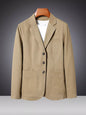 Black men's plus size blazer with lapel collar and long sleeves, stylish and tailored for a modern fit.