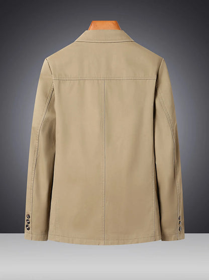 Black men's plus size blazer with lapel collar and long sleeves, stylish and tailored for a polished look.