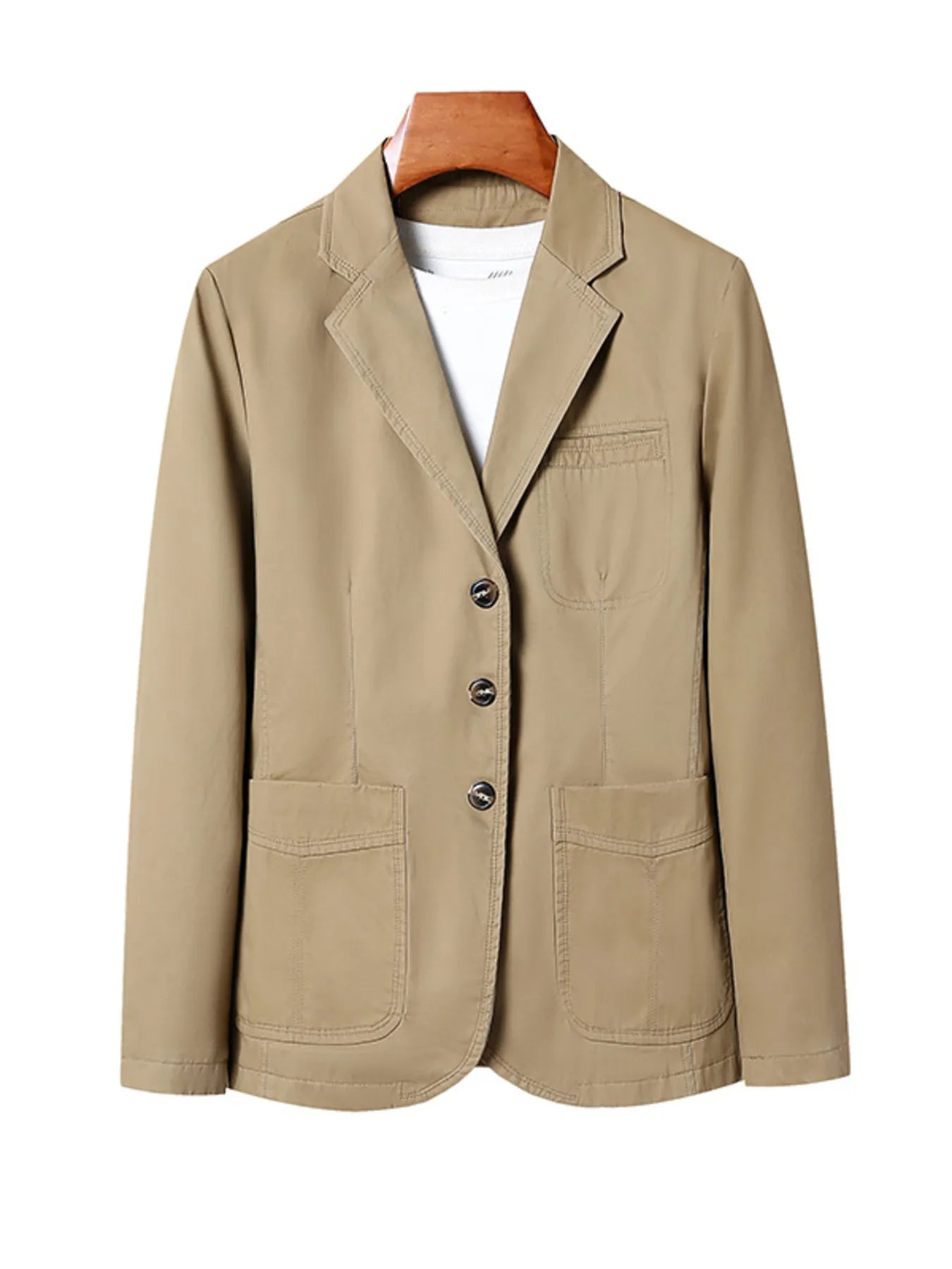 Plus size men's black blazer with lapel collar and long sleeves, stylish formal jacket from Trendsi.