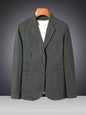 Men's plus size black blazer with lapel collar and long sleeves, stylish men's blazer by Trendsi, suitable for formal or casual wear.
