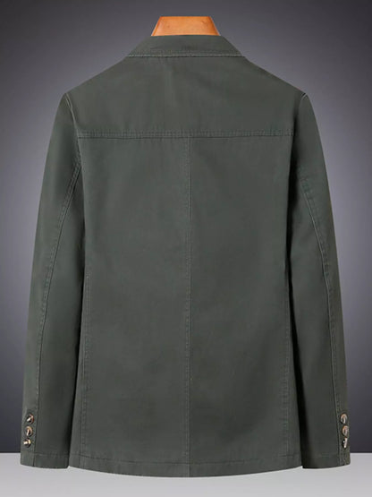 Plus size men's black blazer with lapel collar and long sleeves, stylish and tailored by Trendsi