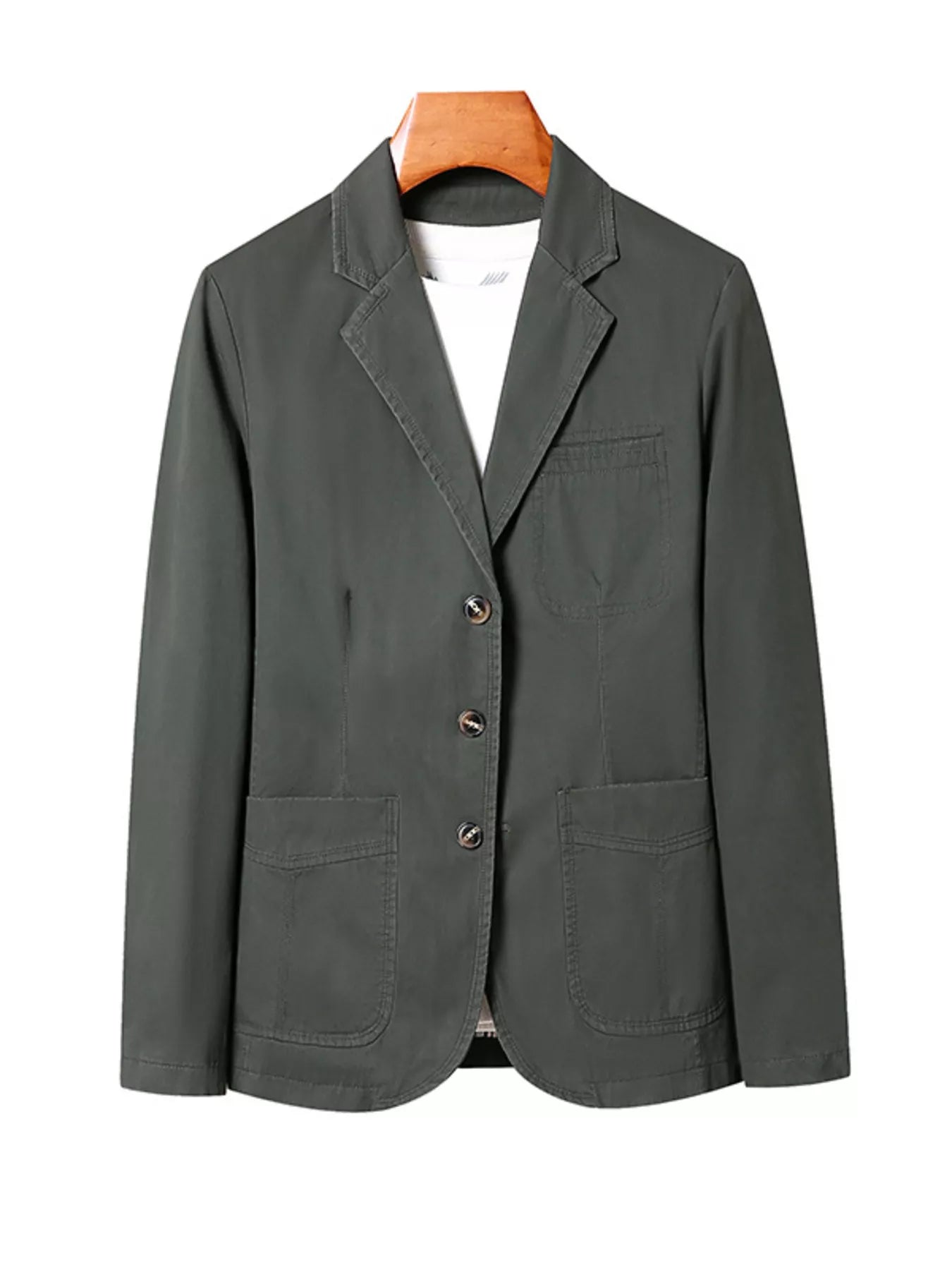 Plus size men's black blazer with lapel collar and long sleeves, stylish and tailored for a modern look