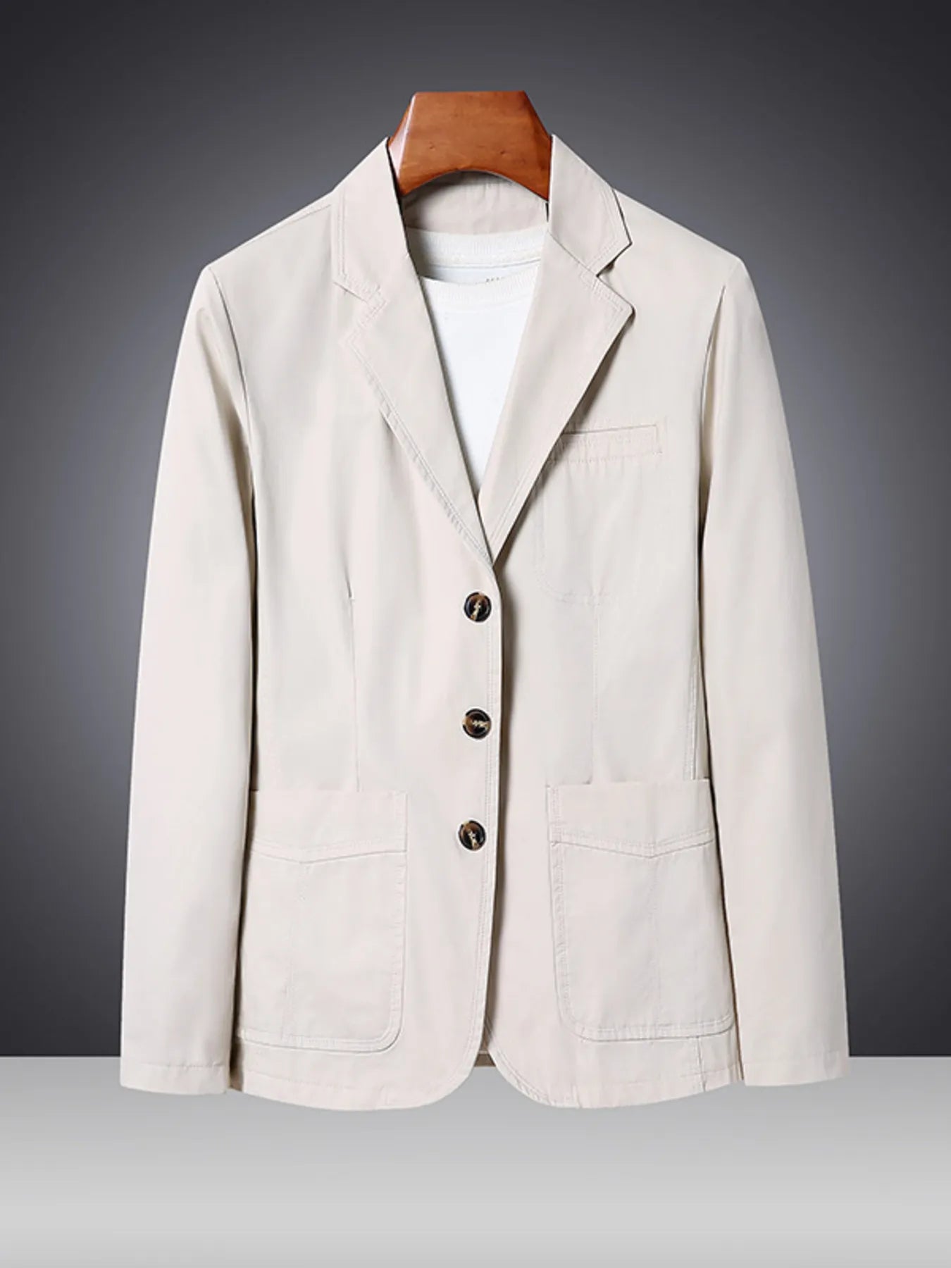 Men's plus size black blazer with lapel collar and long sleeves, stylish men's fashion blazer by Trendsi