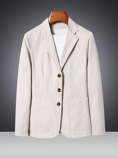 Men's plus size black blazer with lapel collar and long sleeves, stylish men's fashion blazer by Trendsi