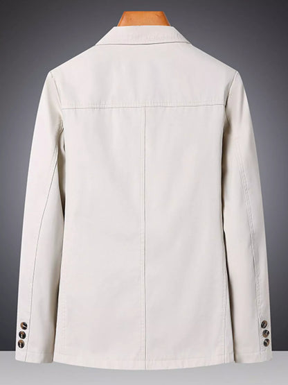 Plus size men's black blazer with lapel collar and long sleeves, stylish men's fashion blazer by Trendsi.