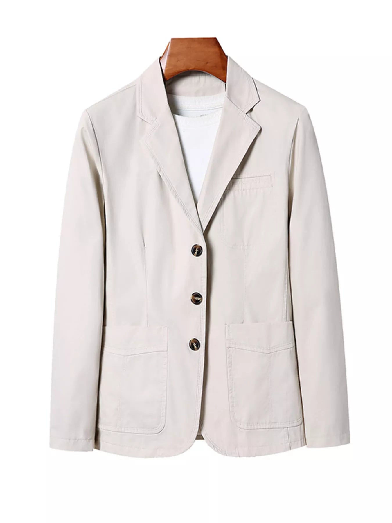 Men's plus size black blazer with lapel collar and long sleeves, stylish Trendsi men's fashion blazer.