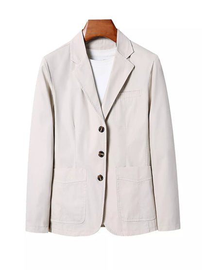 Men's plus size black blazer with lapel collar and long sleeves, stylish Trendsi men's fashion blazer.