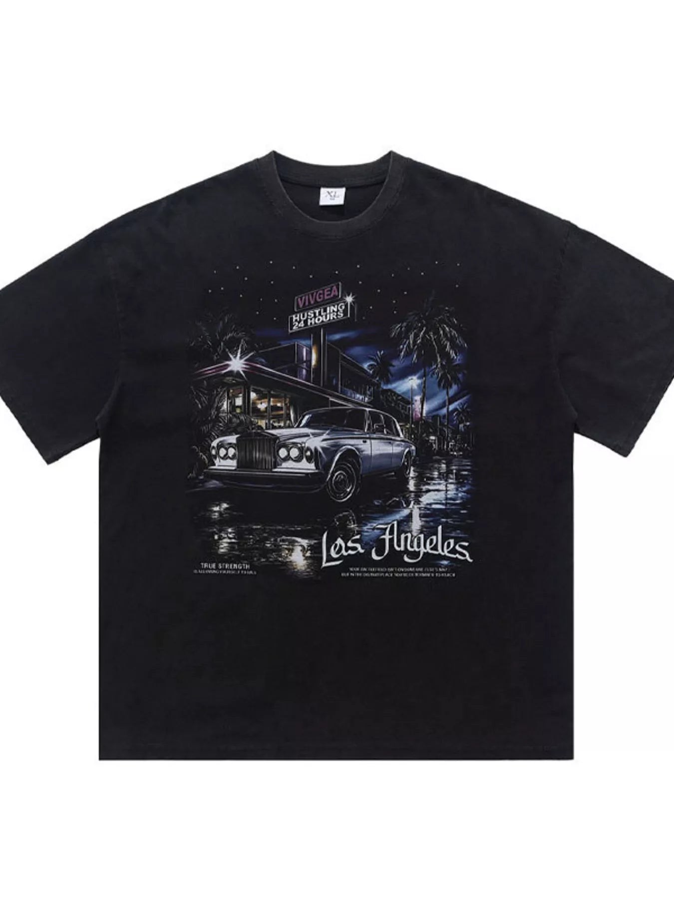 Black men's vintage Los Angeles graphic T-shirt by Trendsi, featuring a stylish cityscape design on soft cotton fabric.