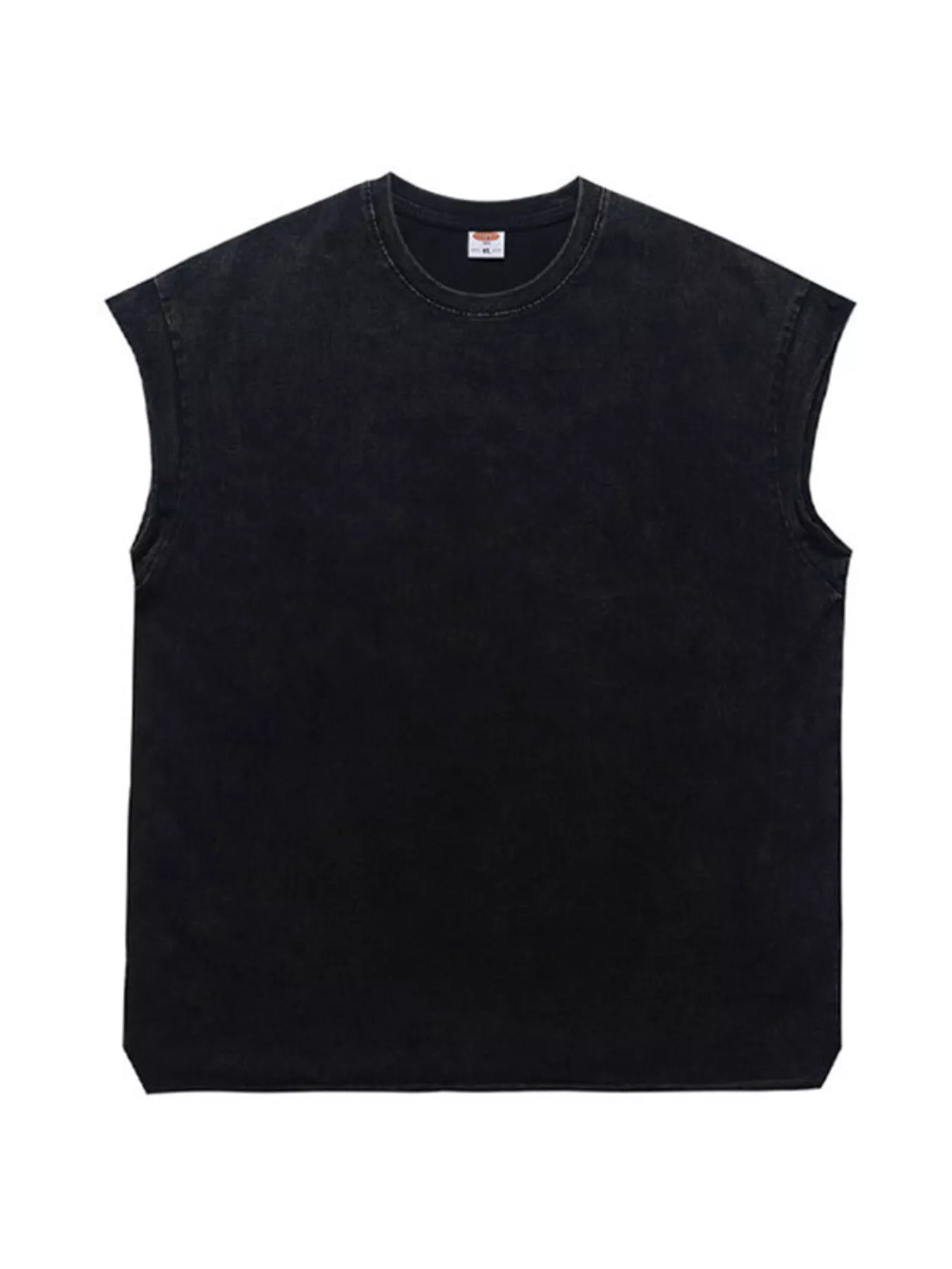 Men's black washed round neck tank top from Trendsi, casual sleeveless shirt with a relaxed fit and soft fabric.