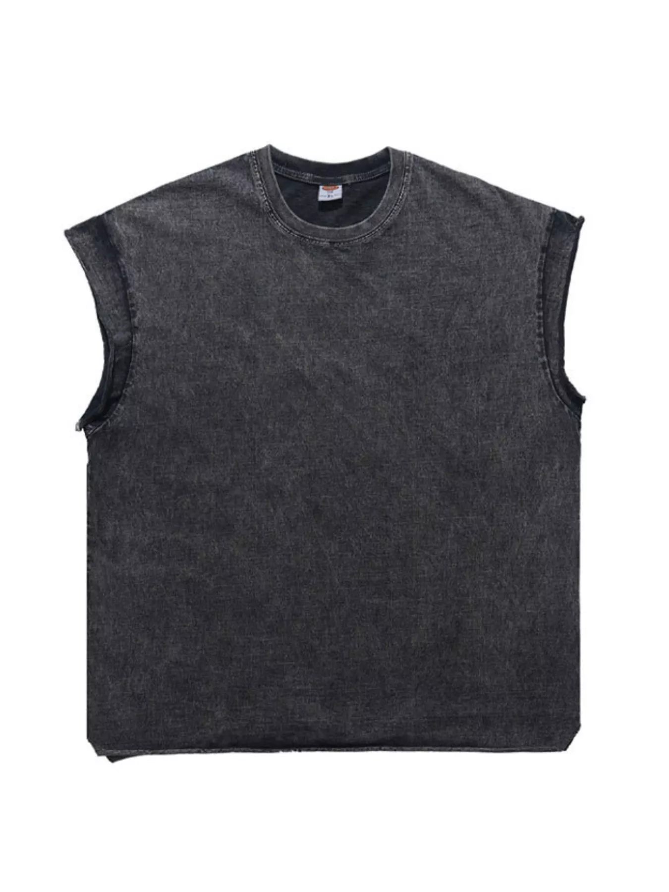 Black men's washed round neck tank top by Trendsi, featuring a casual fit and soft fabric, ideal for everyday wear.