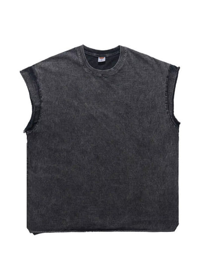 Black men's washed round neck tank top by Trendsi, featuring a casual fit and soft fabric, ideal for everyday wear.