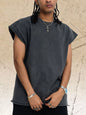 Men's black washed round neck tank top from Trendsi, casual sleeveless shirt with a relaxed fit and soft fabric.