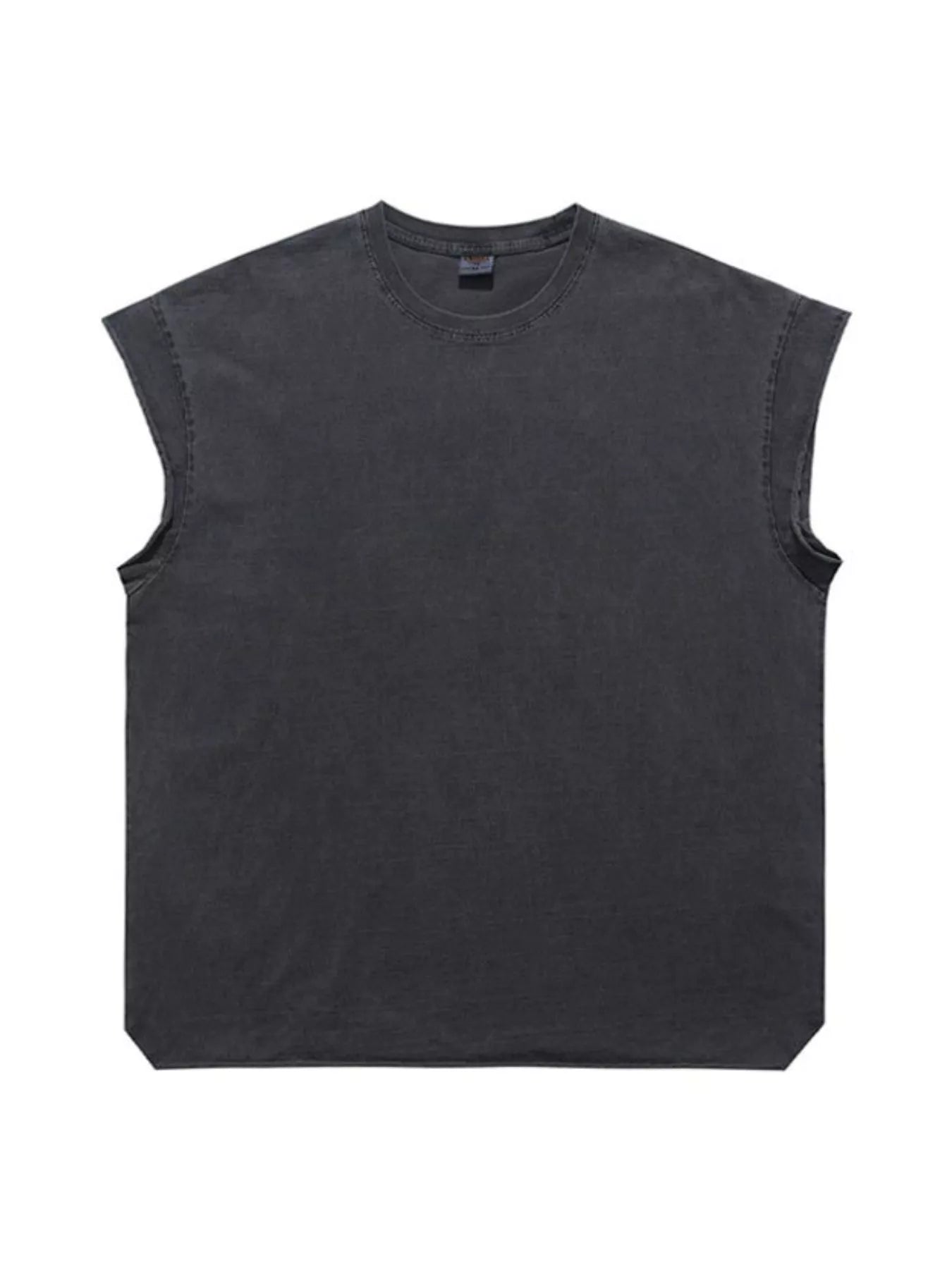 Men's black washed round neck tank top by Trendsi, showcasing a casual fit and soft fabric on a plain background.