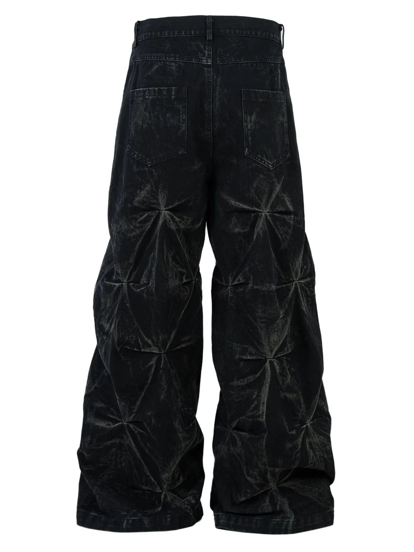 Men's black wide leg jeans from Trendsi featuring ruched detail, casual fit, and stylish design for a modern look.