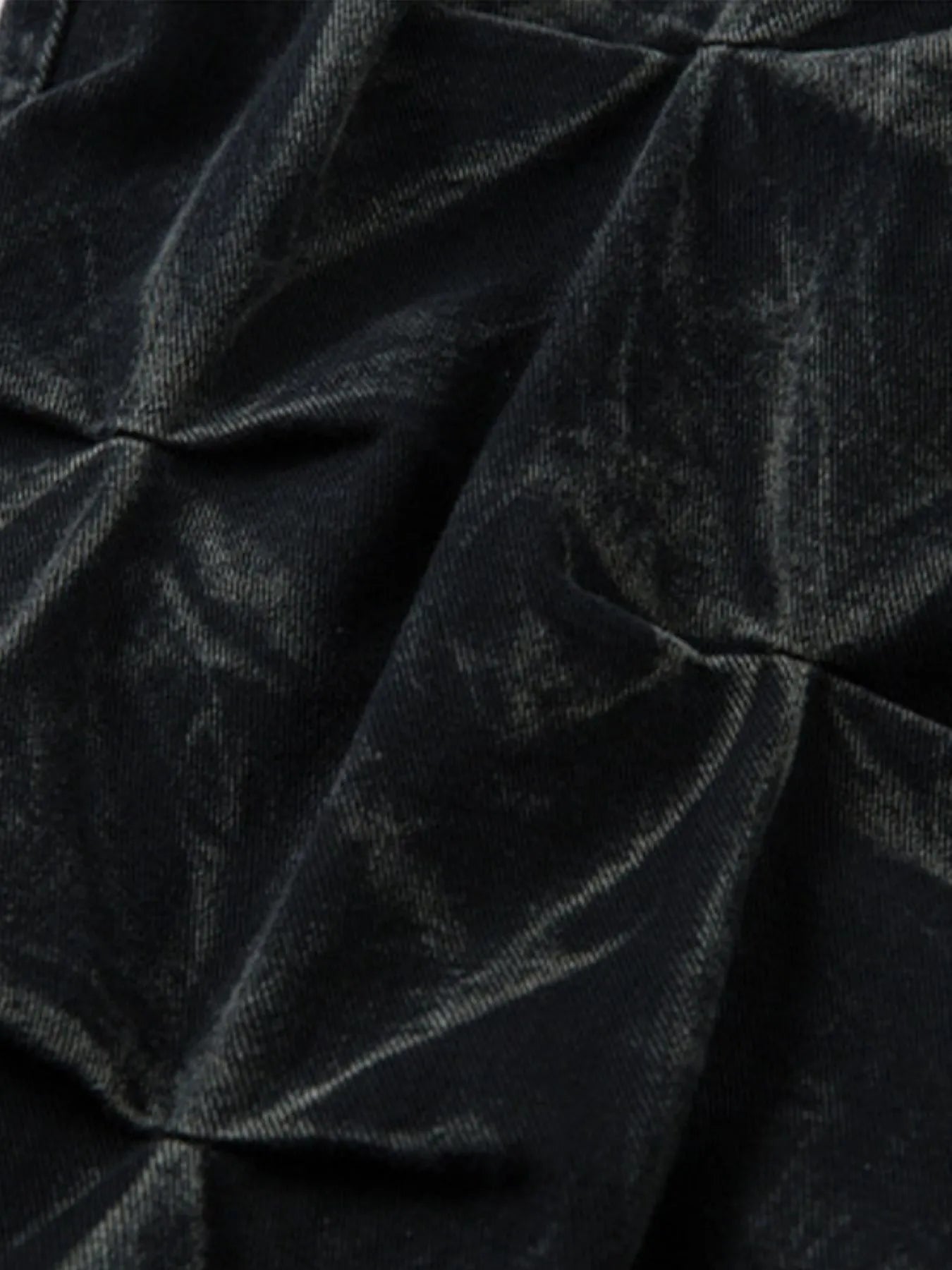 Men's black wide leg jeans with ruched details from Trendsi, featuring a relaxed fit and stylish design.