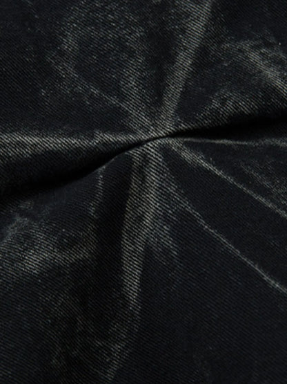 Men's black wide leg jeans by Trendsi with ruched detail, showing relaxed fit and stylish design.