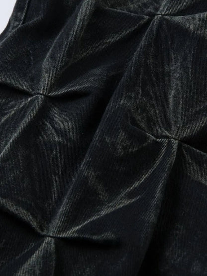 Men's black wide leg jeans with ruched detail, stylish denim from Trendsi, shown on a model.