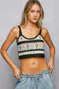 Black floral embroidered cropped crochet cami with scalloped hem, trendy and lightweight from Trendsi.