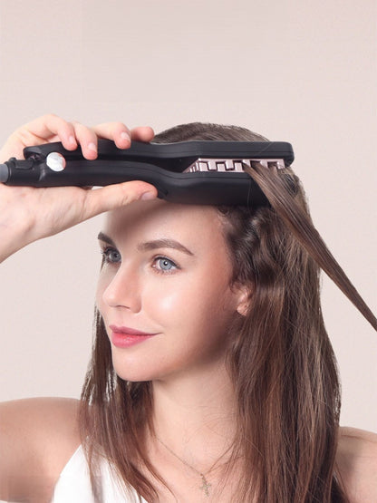 Black adjustable temperature hair straightener by Trendsi with North American plug and ceramic plates for sleek styling.
