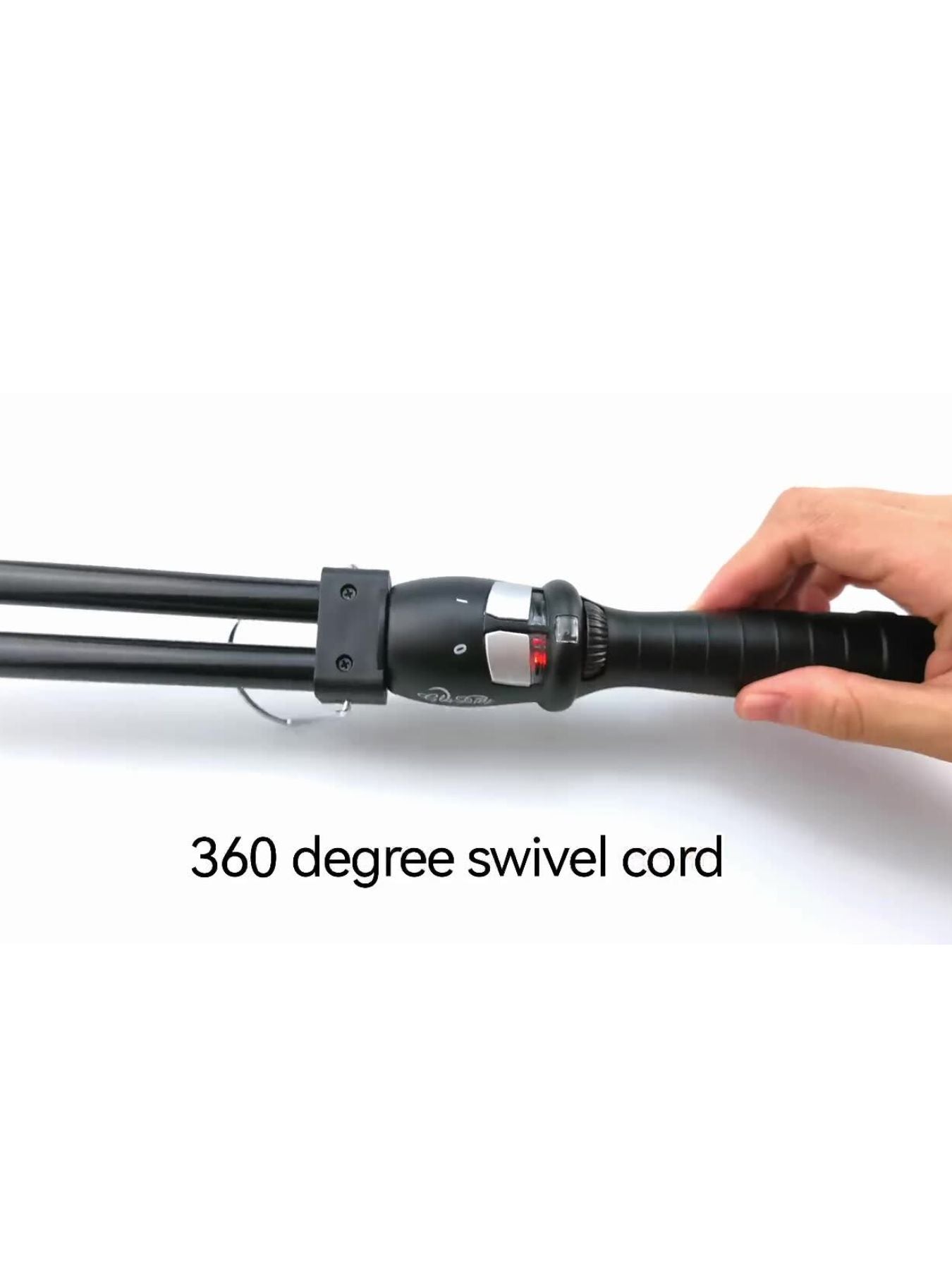 Black Trendsi fast heating curling iron with North American plug, showing a close-up of the barrel and handle.