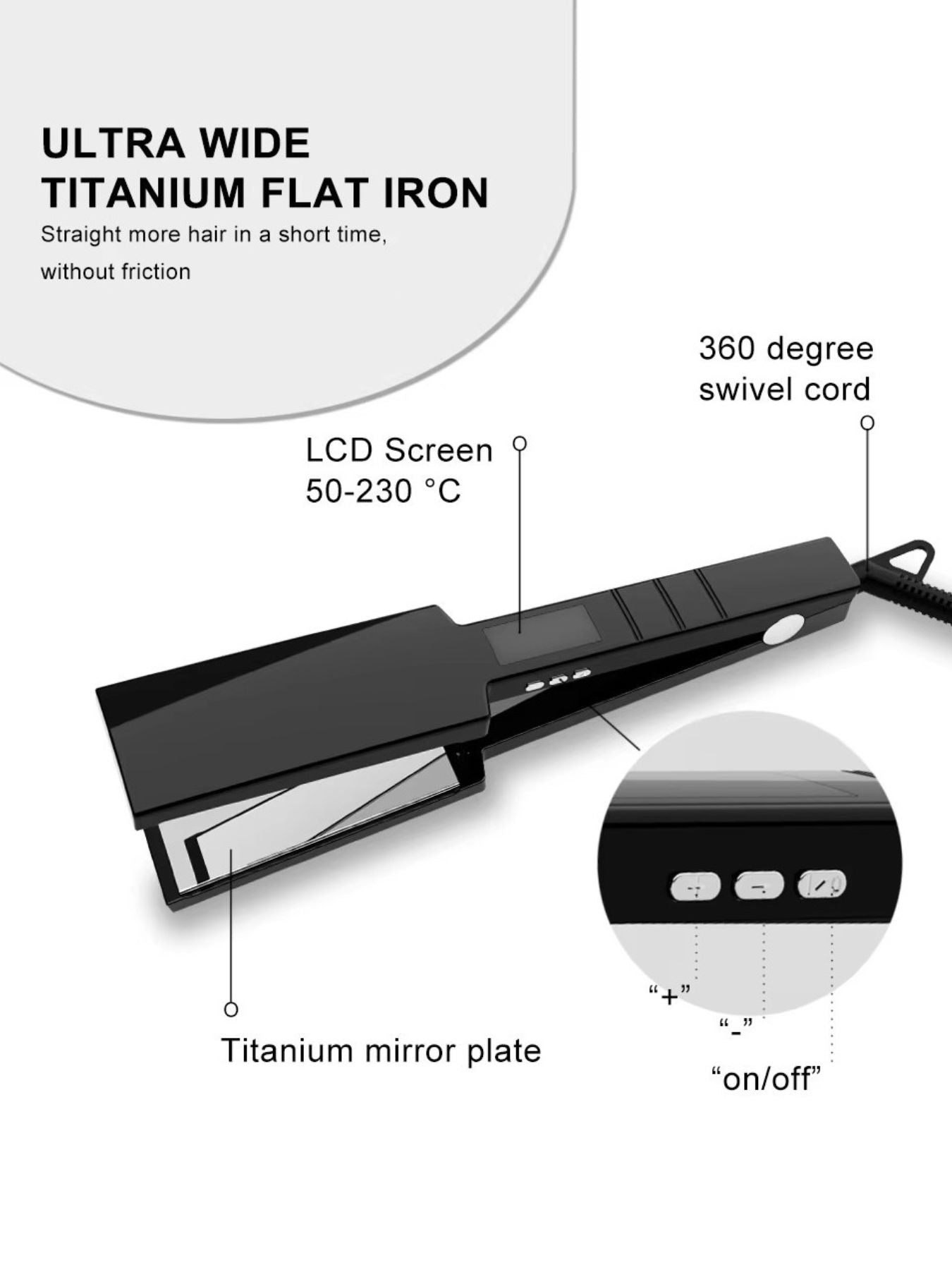 Black Trendsi fast heating hair straightener with North American plug, sleek design for quick styling and straightening.
