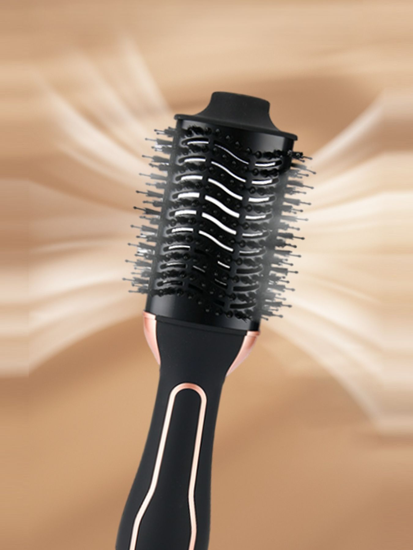 Black Trendsi hot air brush with North American plug, fast heating, versatile styling tool for smooth, shiny hair.
