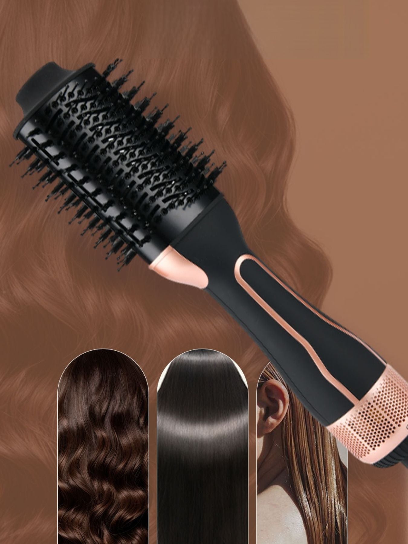 Black Trendsi hot air brush with North American plug, featuring fast heating technology for quick styling and drying.