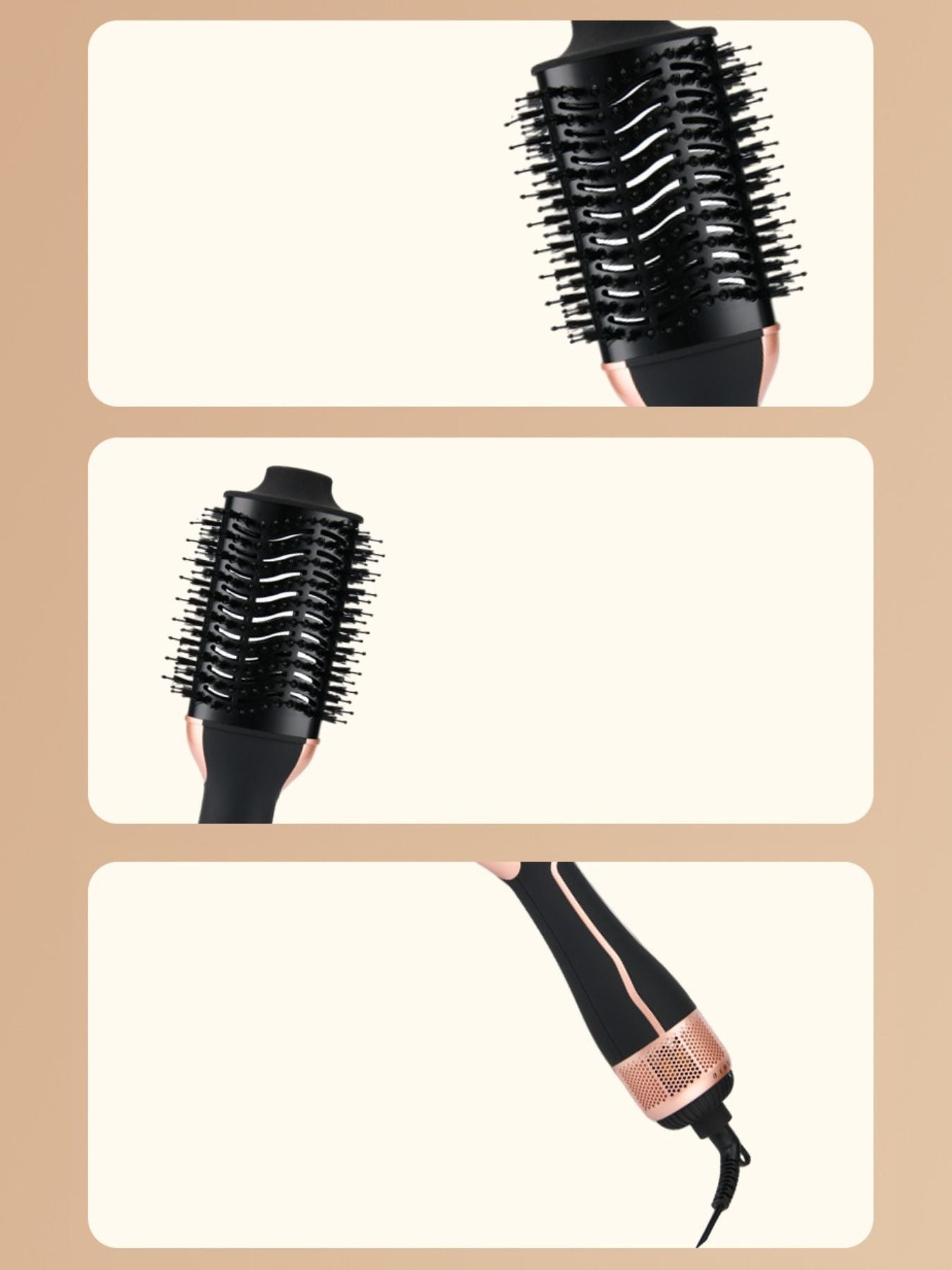 Black Trendsi hot air brush with North American plug, fast heating for quick styling and smooth, shiny hair.