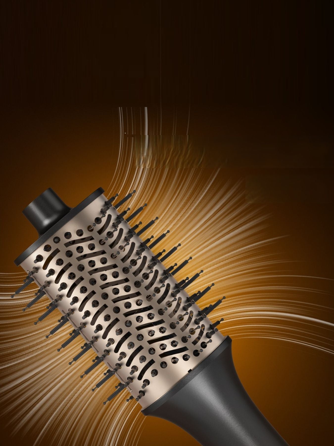 Black Trendsi multifunctional hot air brush with North American plug, showing a sleek design and styling attachments for versatile hair styling.