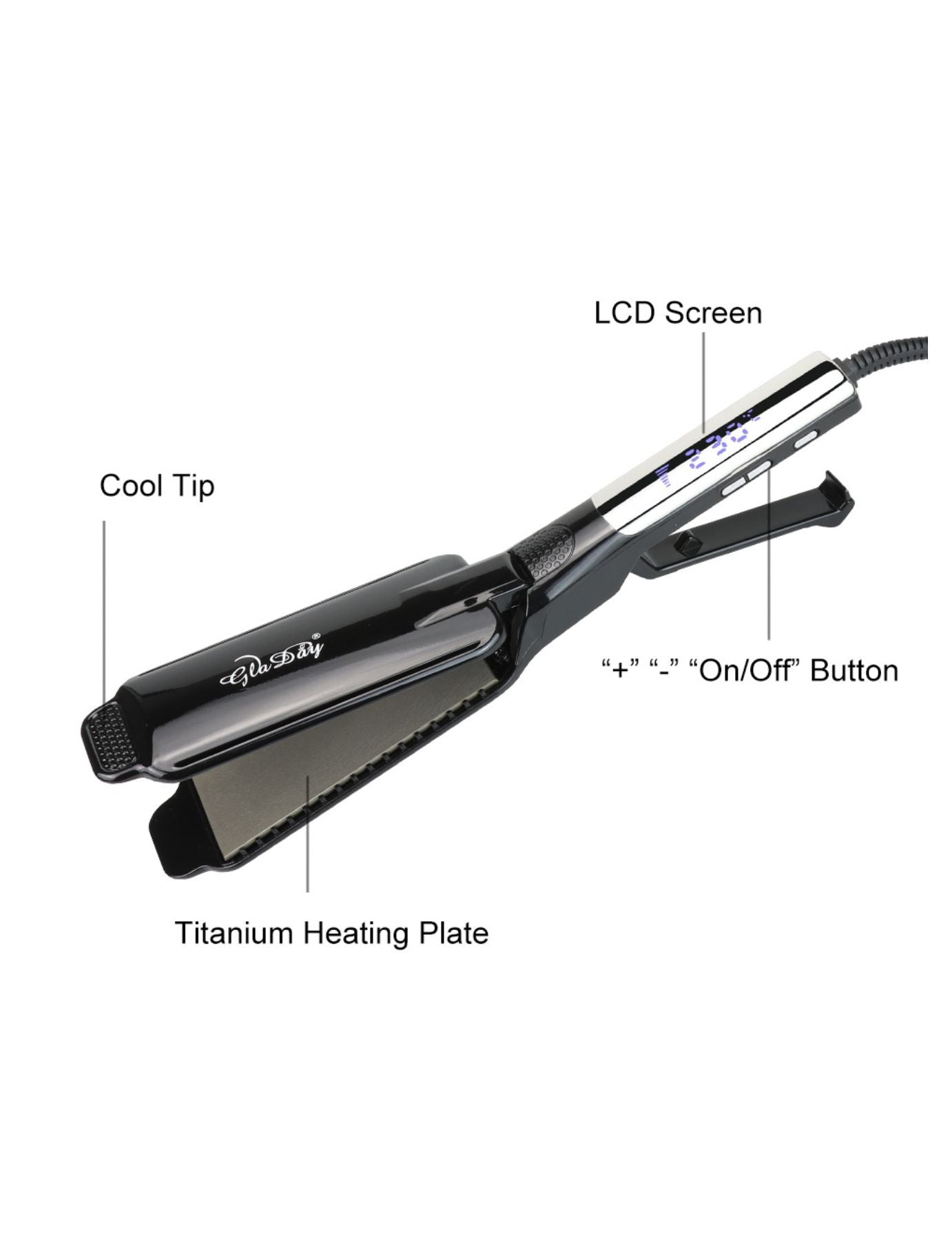 Black ceramic tourmaline hair straightener with North American plug, professional styling tool by Trendsi.