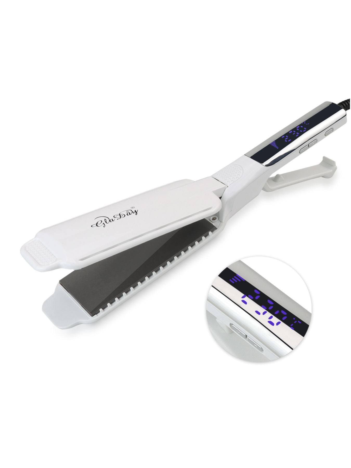 Black professional ceramic tourmaline hair straightener with North American plug, designed for smooth, sleek styling.