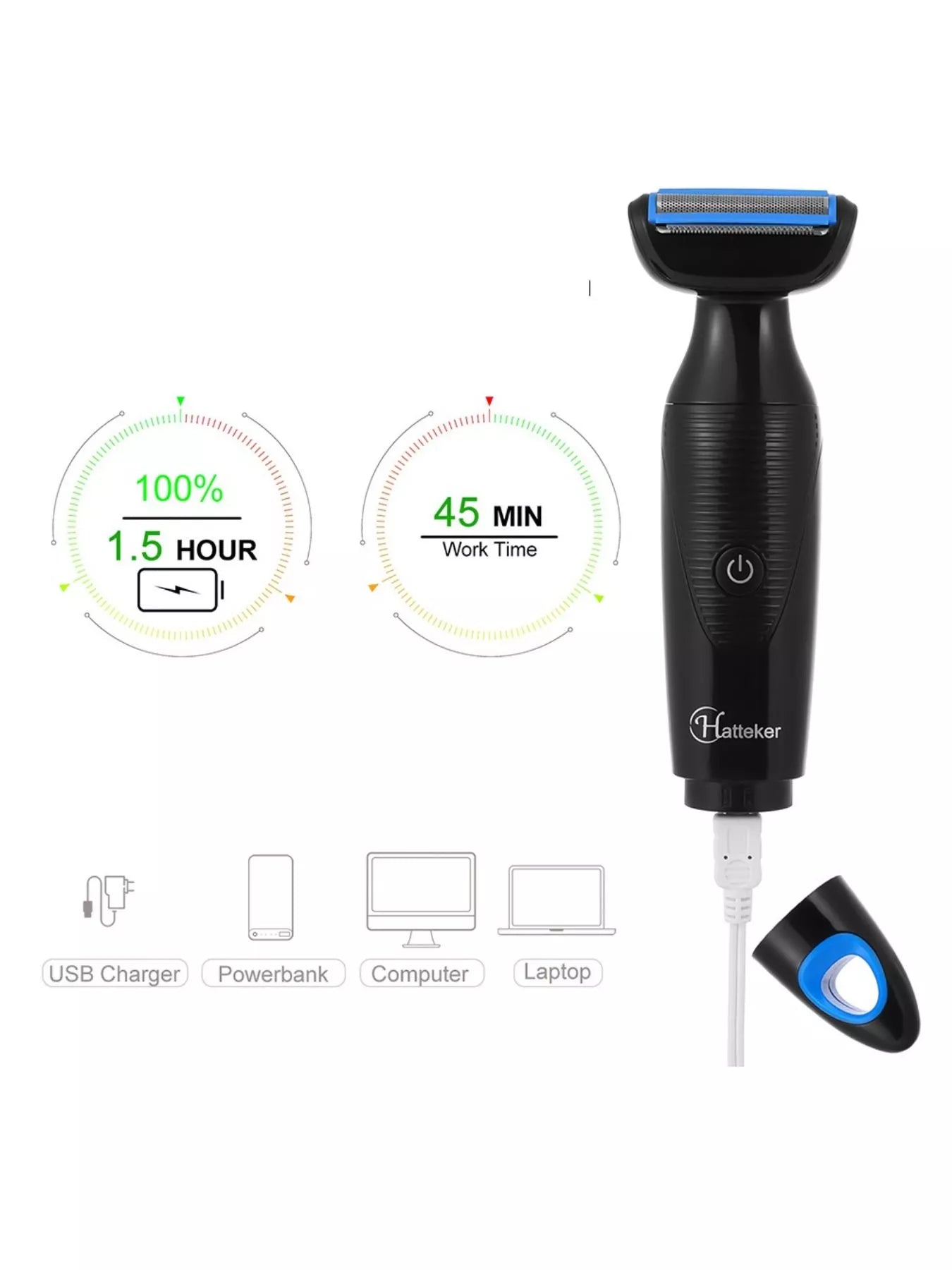 Trendsi black 6-in-1 grooming kit with USB rechargeable waterproof design for hair removal and grooming.