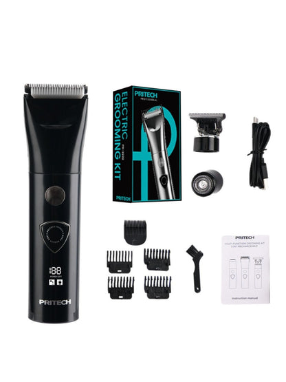 Black cordless rechargeable hair clipper from Trendsi, showing a sleek design with adjustable blades and ergonomic grip.