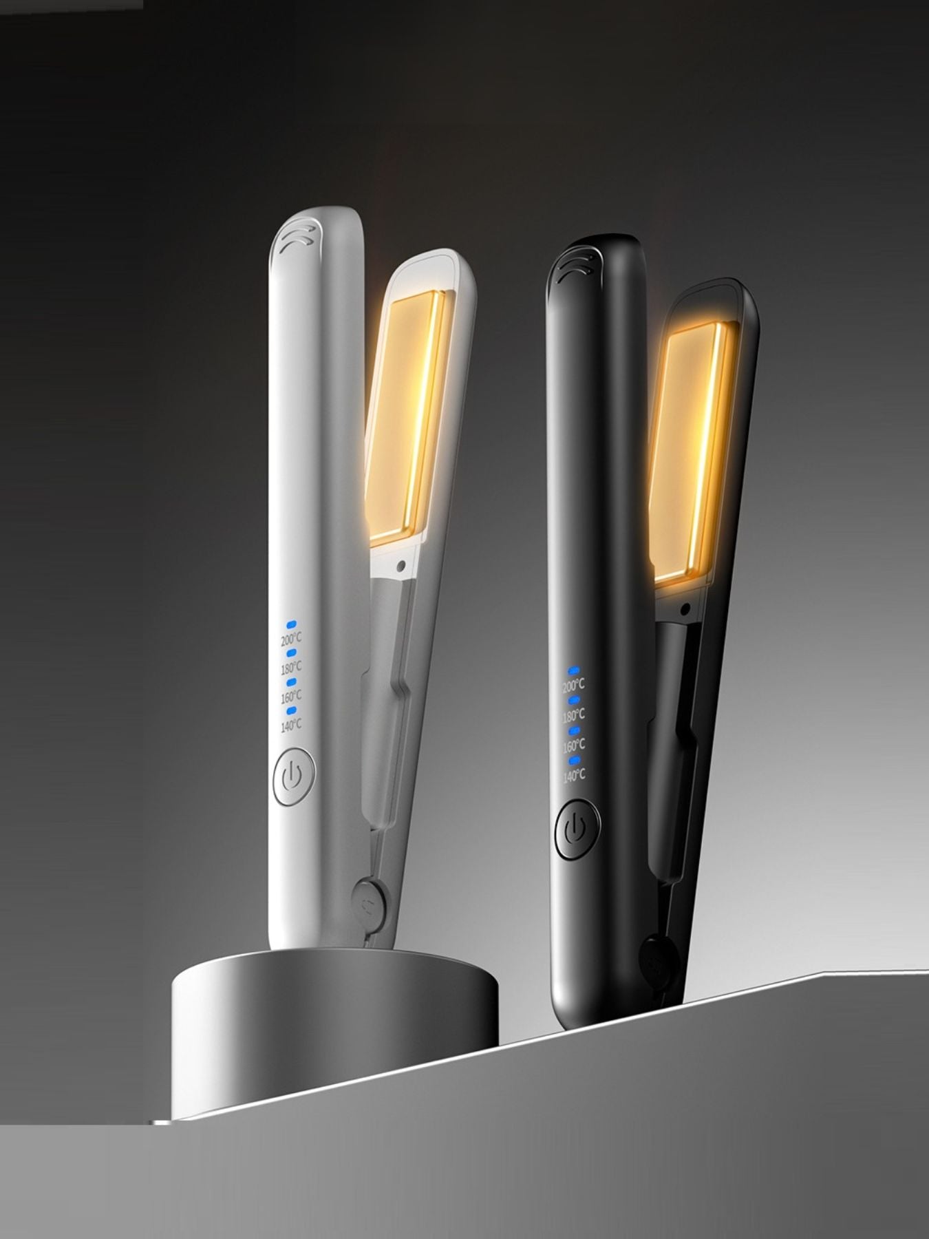 Black cordless rechargeable hair straightener by Trendsi, compact and sleek with ceramic plates for smooth styling.