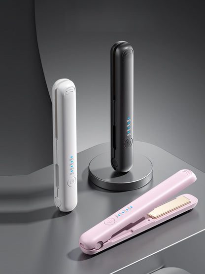 Black cordless rechargeable hair straightener from Trendsi with a sleek, ergonomic design for easy styling on the go.