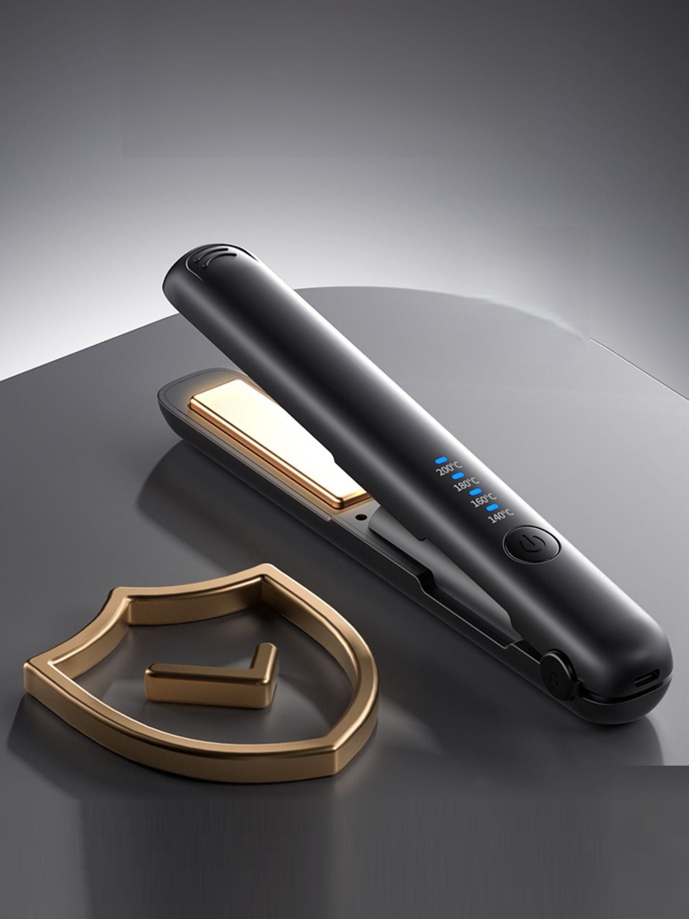 Black cordless rechargeable hair straightener from Trendsi, compact and sleek for easy styling on the go.