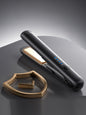 Black cordless rechargeable hair straightener from Trendsi, compact and sleek for easy styling on the go.