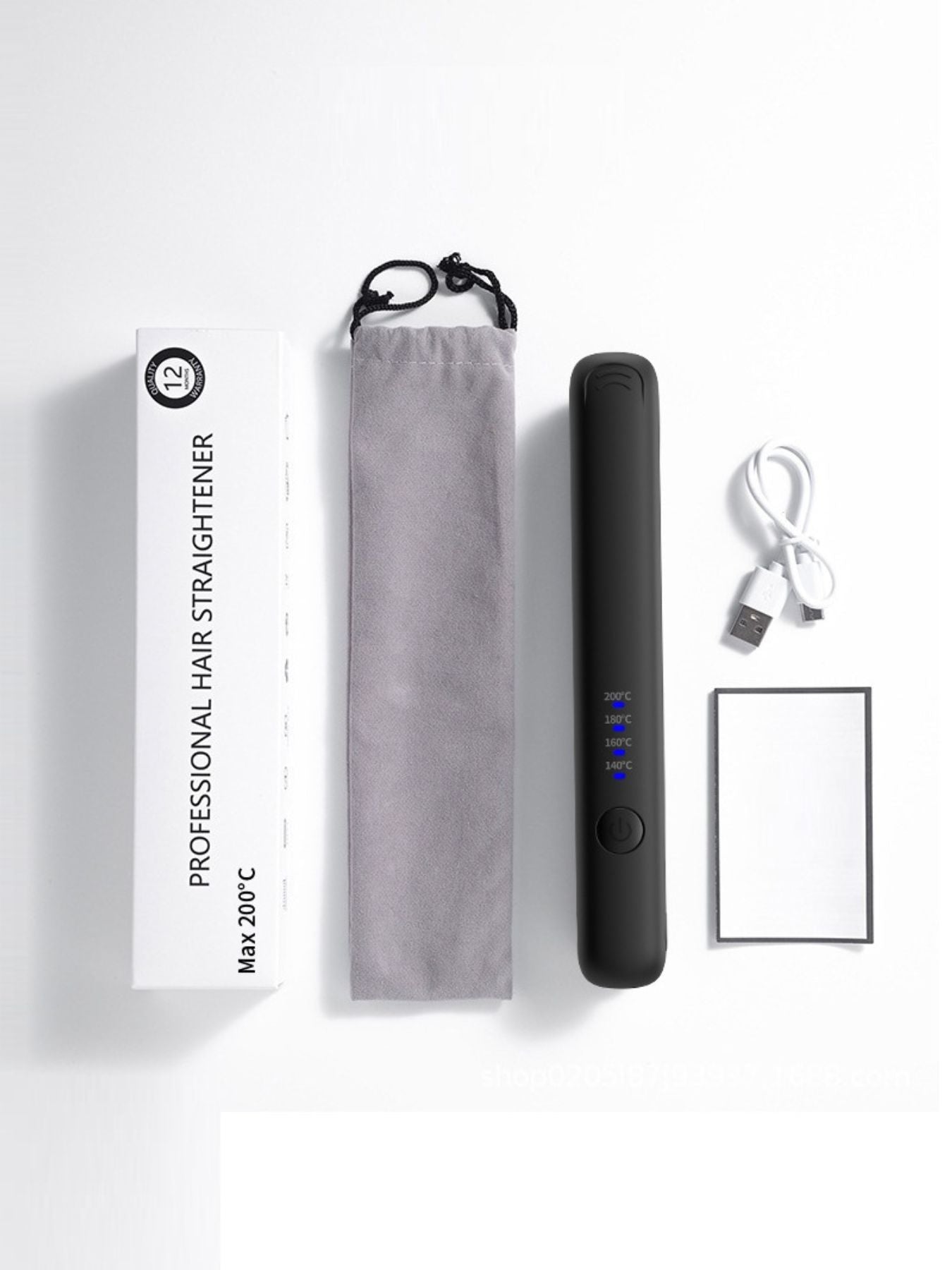 Black cordless rechargeable hair straightener by Trendsi, compact and lightweight for easy styling on the go.
