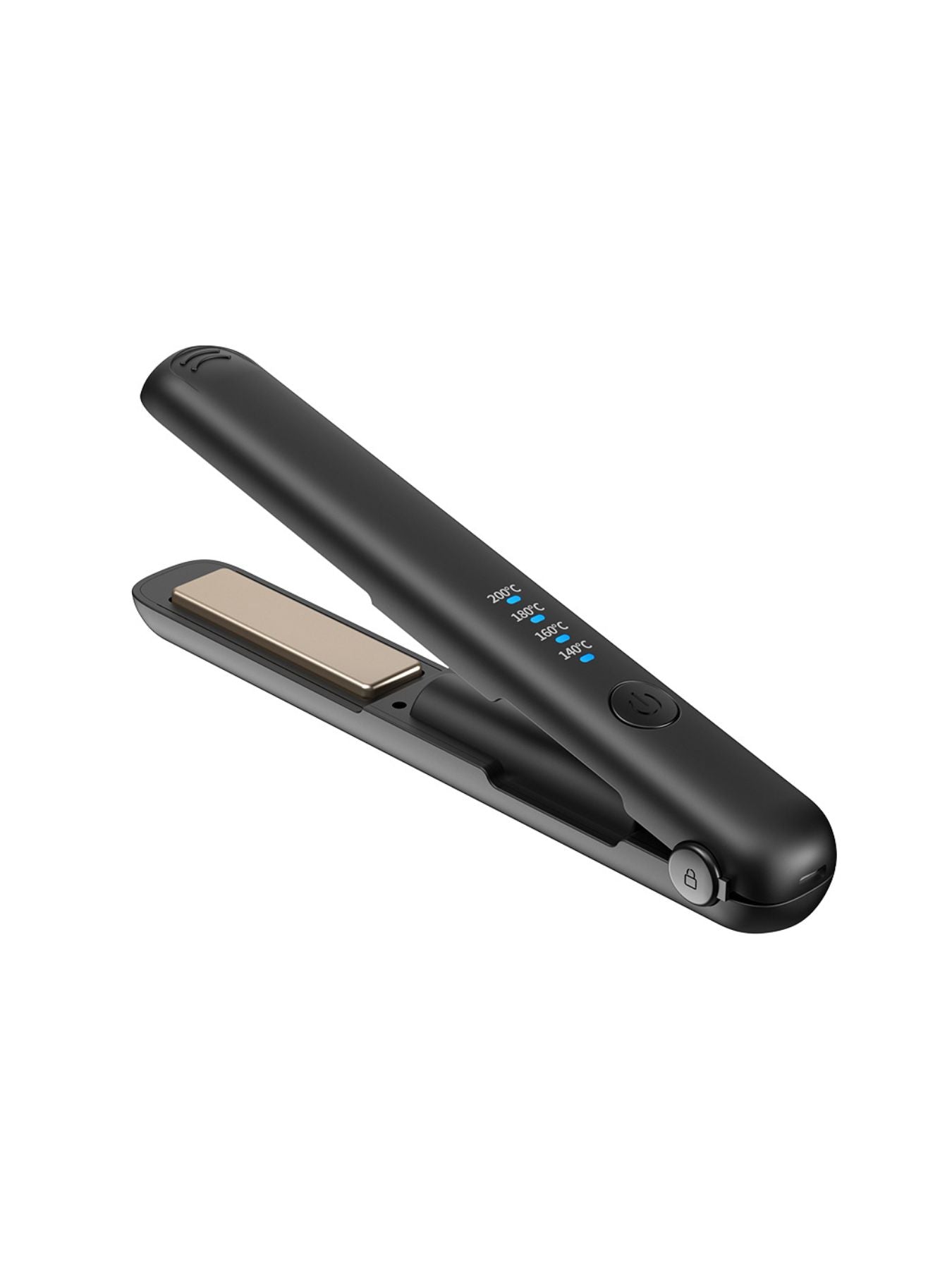 Black cordless rechargeable hair straightener from Trendsi, compact and portable styling tool with ceramic plates.
