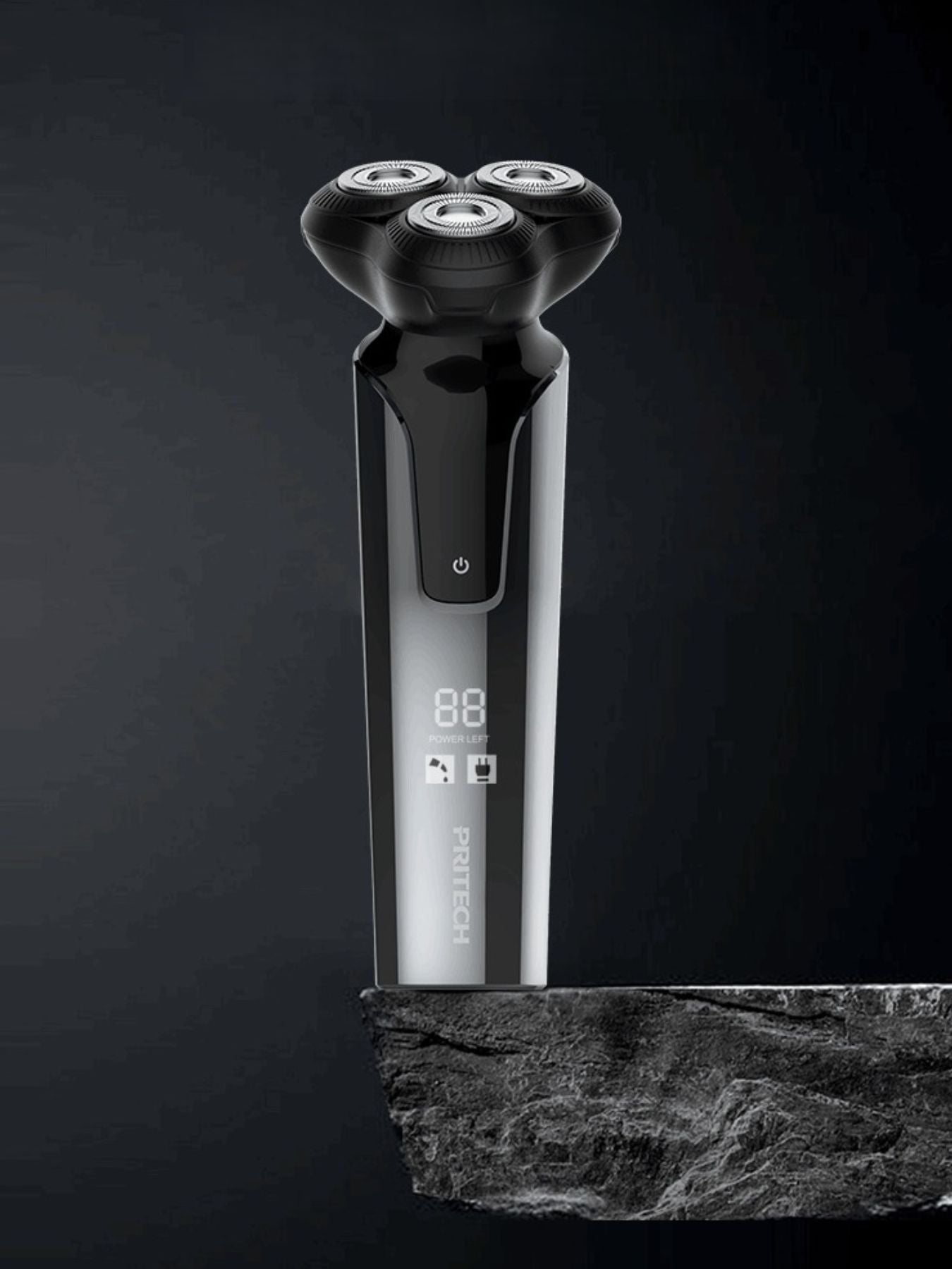 Black Trendsi electric rotary shaver with multiple rotary heads for close, smooth facial hair removal.