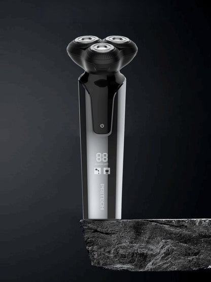 Black Trendsi electric rotary shaver with multiple rotary heads for close, smooth facial hair removal.