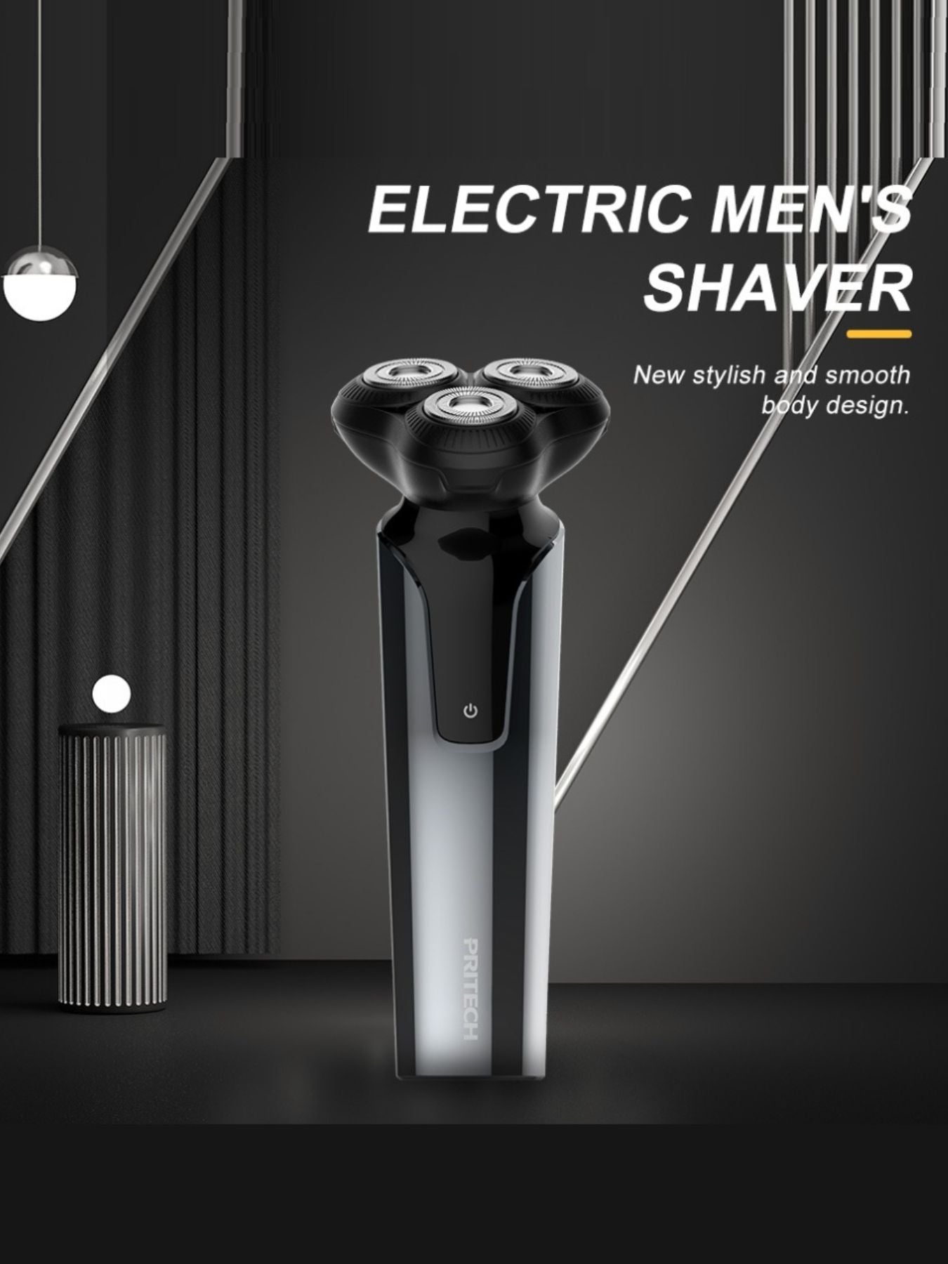 Black Trendsi electric rotary shaver with multiple rotary heads for close, smooth shaving, shown from a front angle.