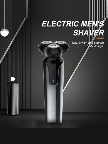 Black Trendsi electric rotary shaver with multiple rotary heads for close, smooth shaving, shown from a front angle.