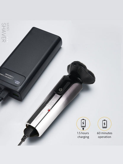 Black Trendsi electric rotary shaver with multiple rotary blades and ergonomic handle for a close, comfortable shave.