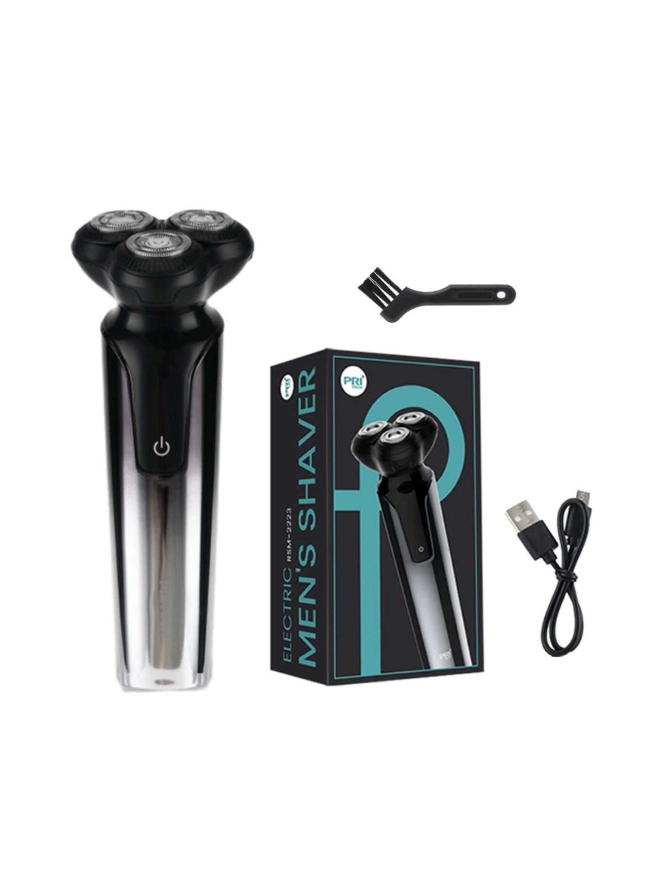 Black Trendsi electric rotary shaver with three rotary blades and ergonomic handle for smooth, close shaving.
